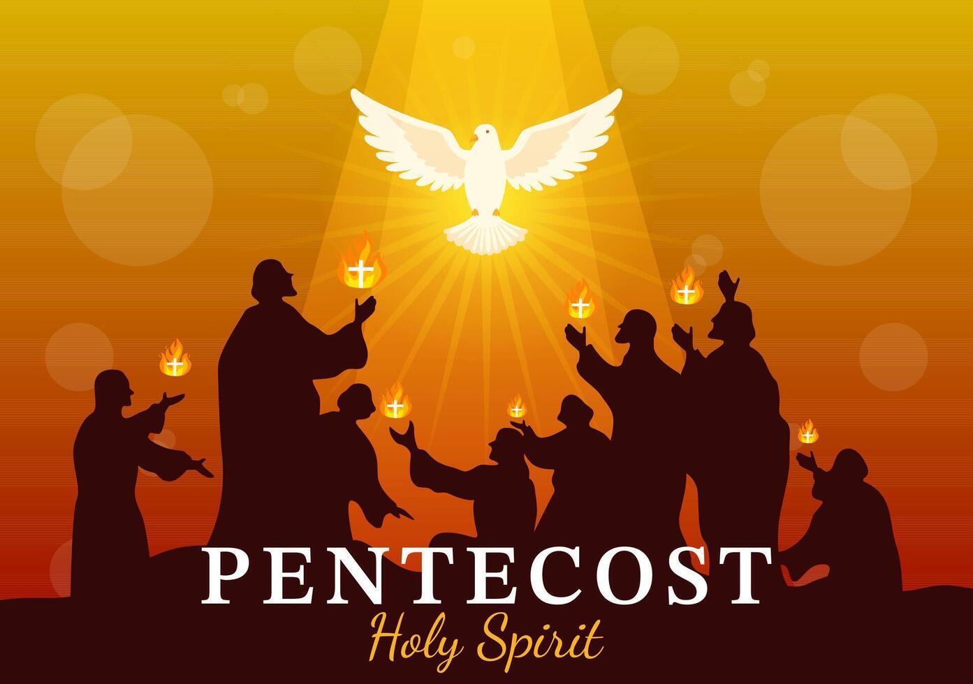 pentecostes domingo vetor ilustração com chama e piedosos espírito pomba dentro católicos ou cristãos religioso cultura feriado plano desenho animado fundo