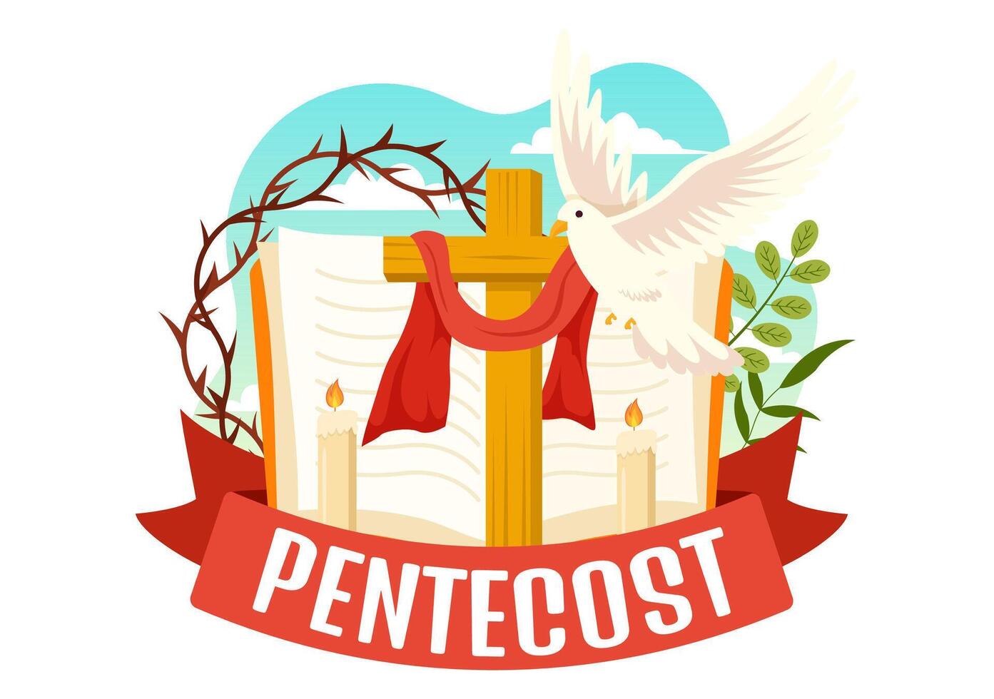 pentecostes domingo vetor ilustração com chama e piedosos espírito pomba dentro católicos ou cristãos religioso cultura feriado plano desenho animado fundo