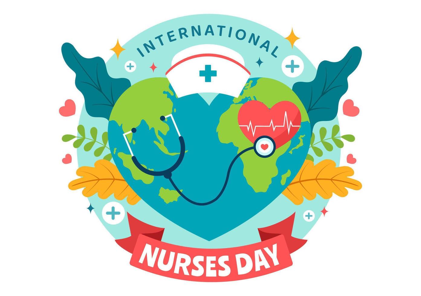internacional enfermeiras dia vetor ilustração em pode 12 para contribuições este enfermeira faço para sociedade dentro cuidados de saúde plano crianças desenho animado fundo