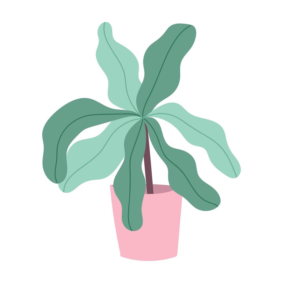 folhagem de planta em vaso cartoon estilo apartamento isolado vetor