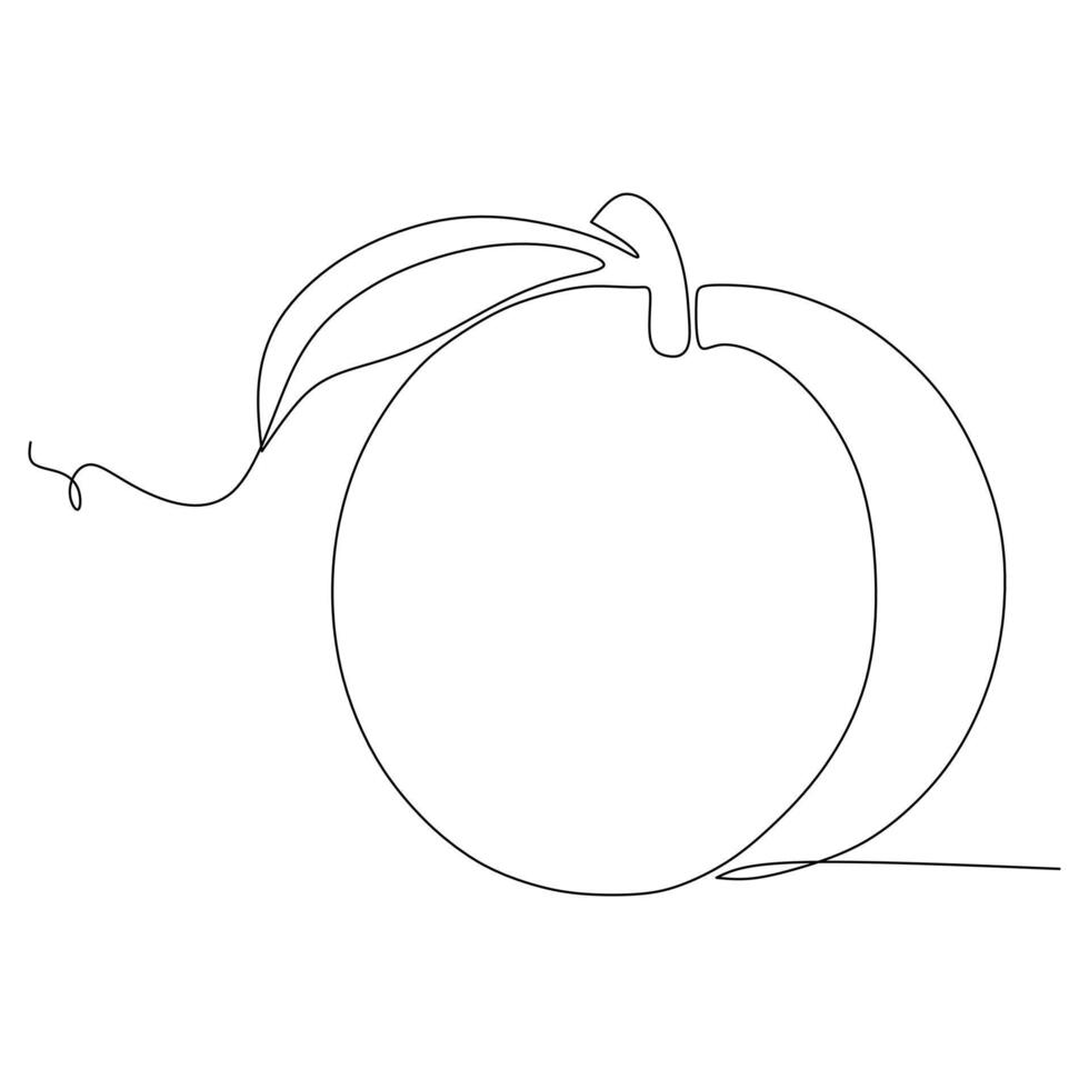 desenho de linha contínua única de pêssego orgânico inteiro saudável para identidade do logotipo de pomar. conceito de fruta fresca para ícone de jardim de frutas. ilustração em vetor design gráfico moderno de uma linha