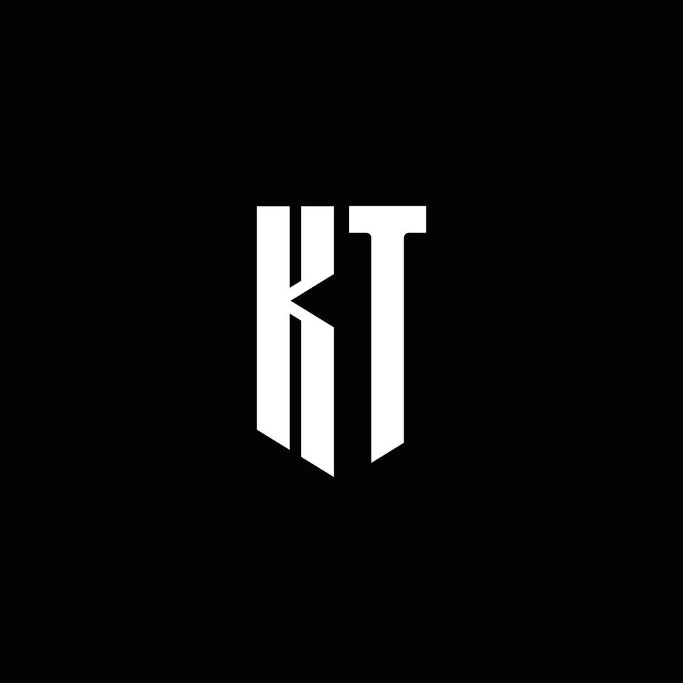 Monograma do logotipo da kt com o estilo do emblema isolado em fundo preto vetor