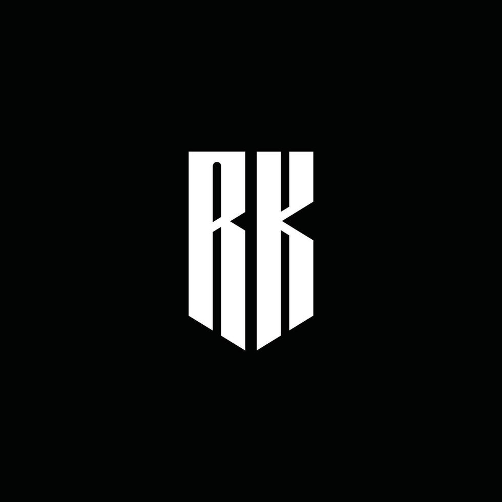 Monograma do logotipo rk com o estilo do emblema isolado em fundo preto vetor