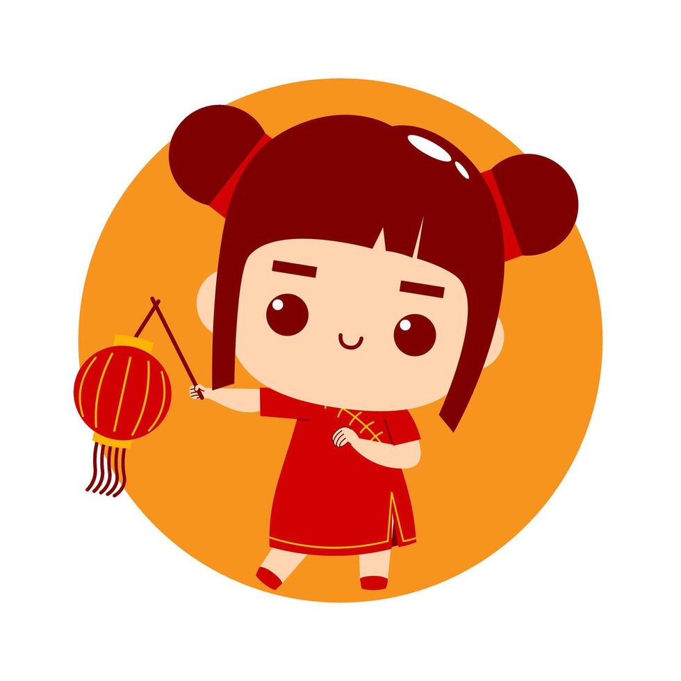 fofa menina desenho animado personagem chinês Novo ano vetor