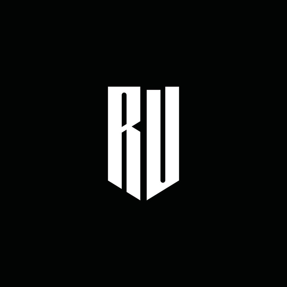monograma do logotipo ru com o estilo do emblema isolado em fundo preto vetor