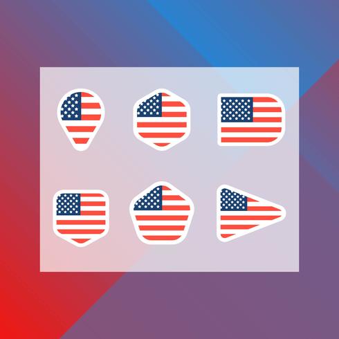 Bandeira americana minimalista plana na coleção de vetor de crachá
