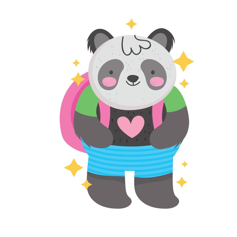Desenho de urso panda com desenho vetorial de bolsa vetor