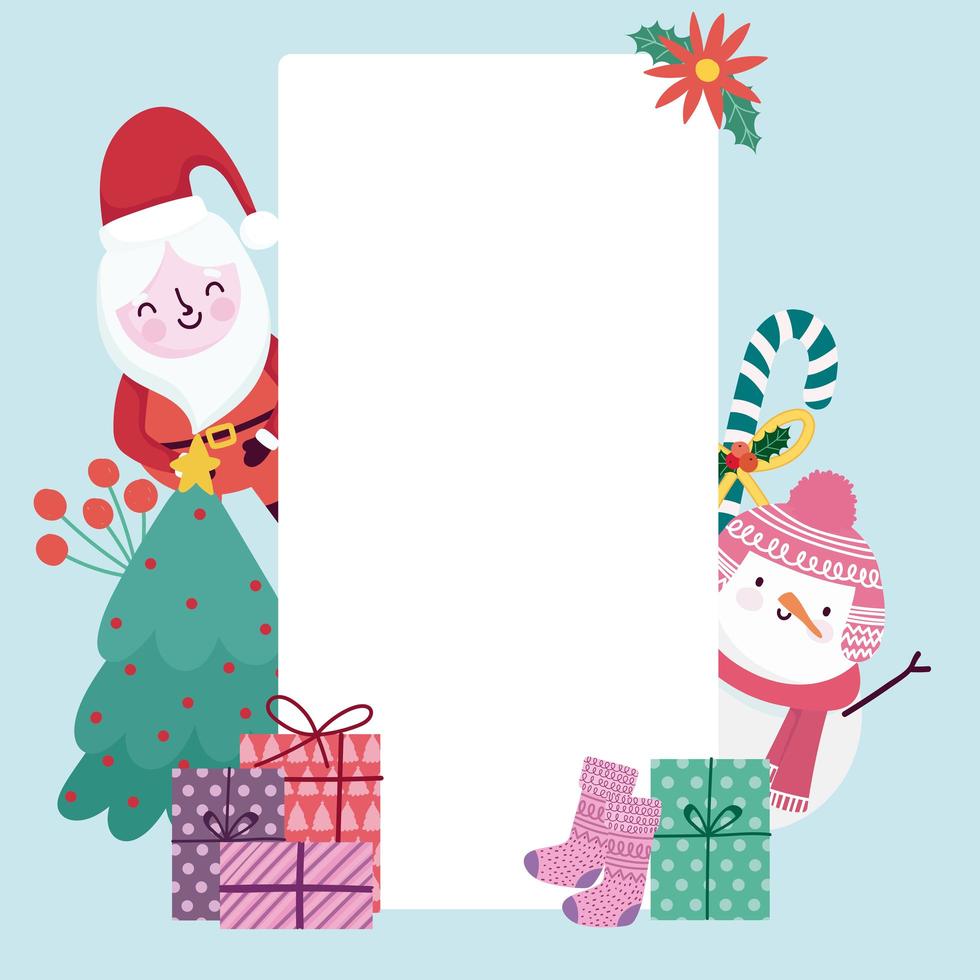 Cartão de feliz Natal - presentes bonitos do papai noel boneco de neve e bagas de azevinho vetor