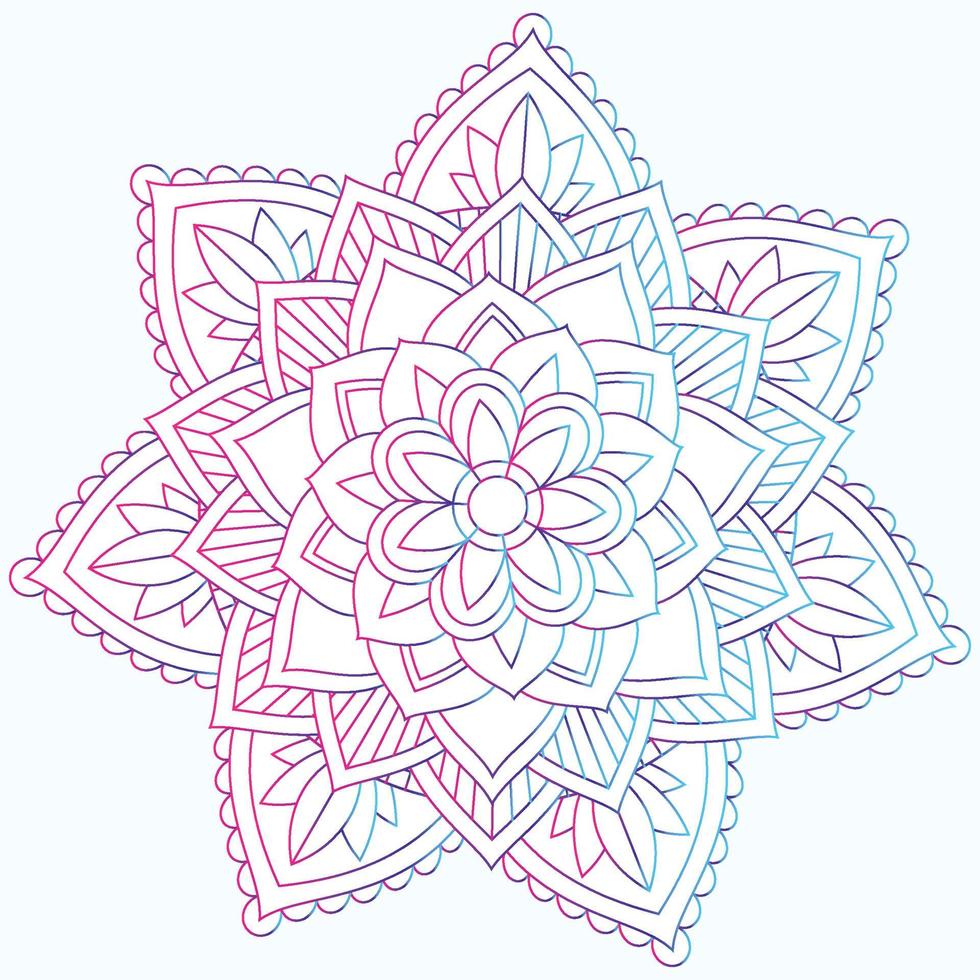 mandala de gradiente redondo. mandala com padrões florais. pacote para impressão, elementos decorativos, indiano, étnico, ioga, modelo de página para colorir vetor