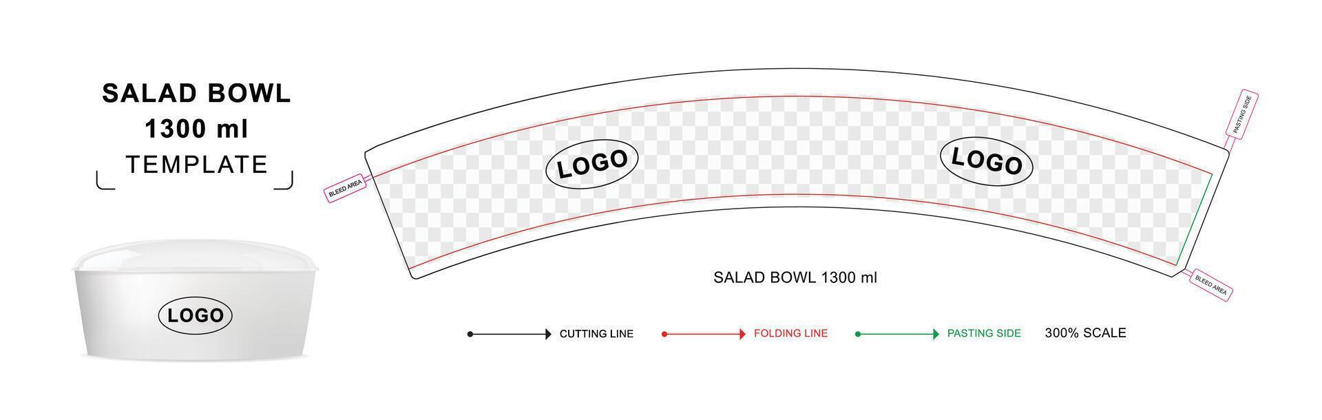salada tigela morrer cortar modelo para 1300 ml, salada tigela linha-chave vetor