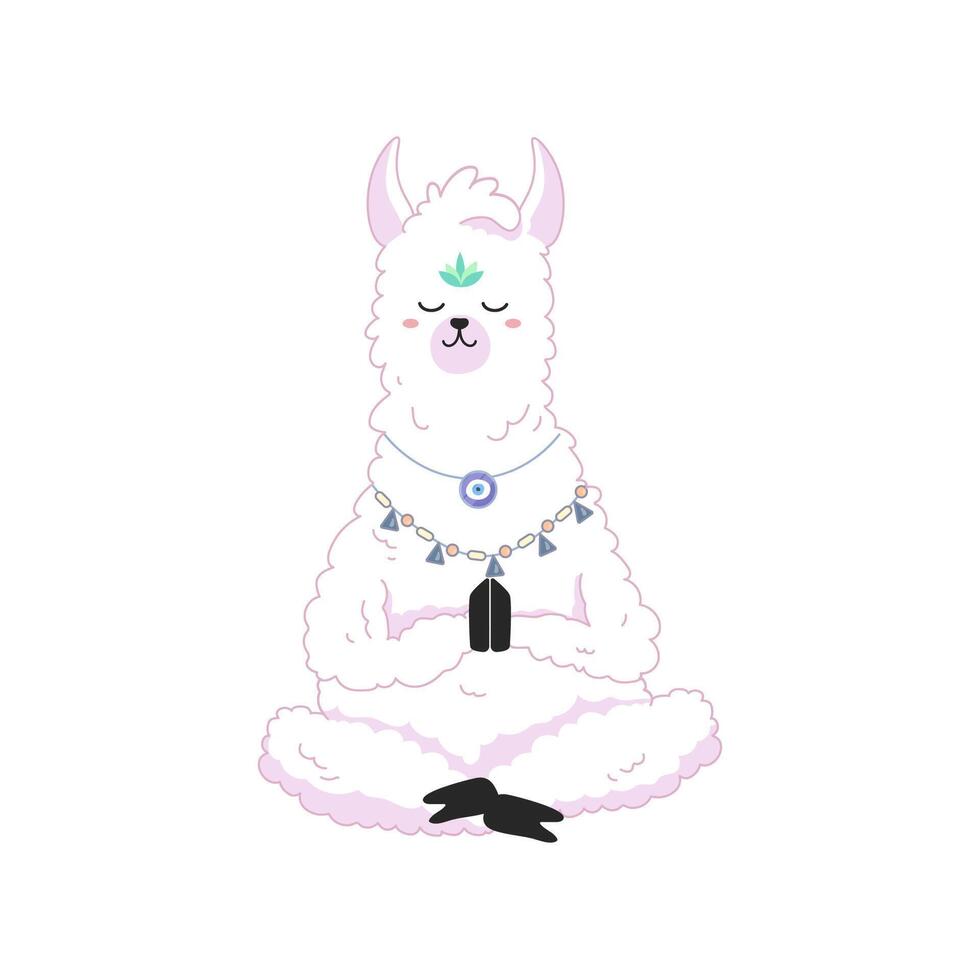 lama ioga meditando dentro lótus pose em branco fundo, desenho animado estilo, impressão para seu projeto, camiseta, caderno vetor