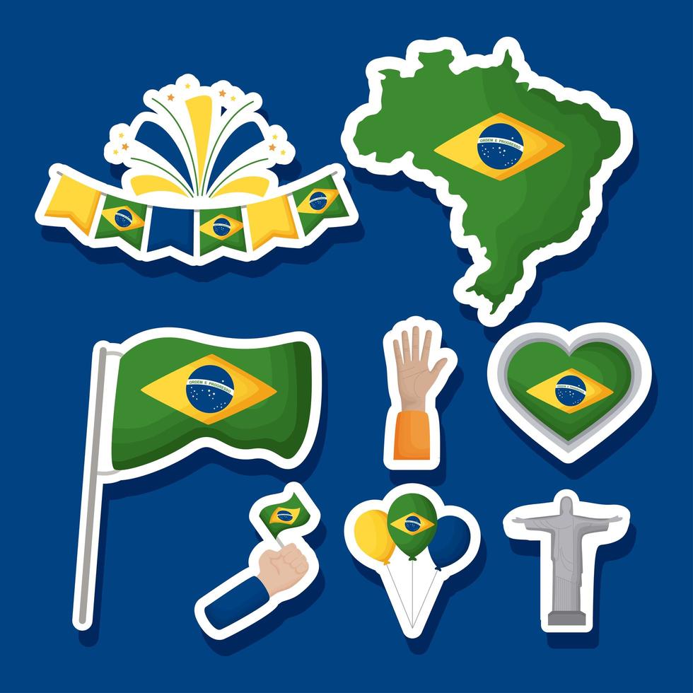 oito ícones do dia da independência do brasil vetor