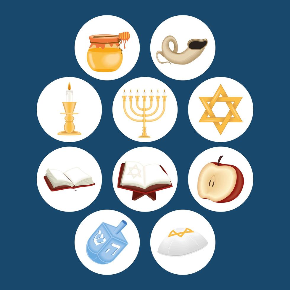 dez ícones do yom kippur vetor