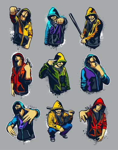 Vector conjunto de gangsters com capuz