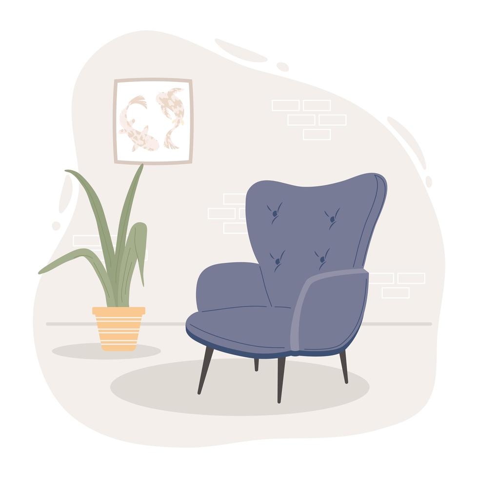 cadeira azul com planta vetor