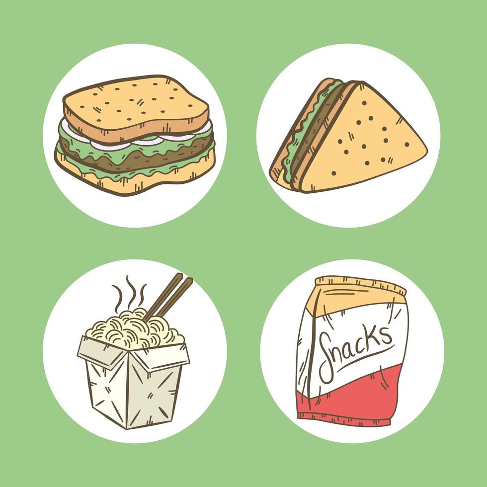 quatro ícones de fast food vetor