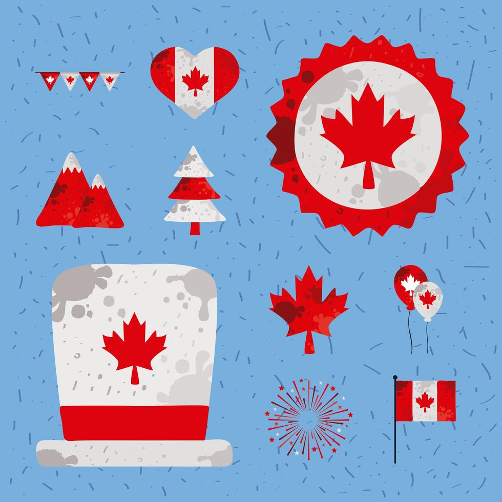 dez ícones do dia do Canadá vetor