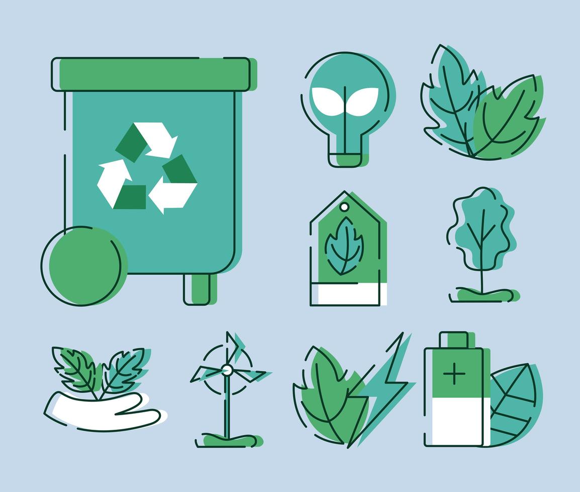 nove ícones de ecologia vetor