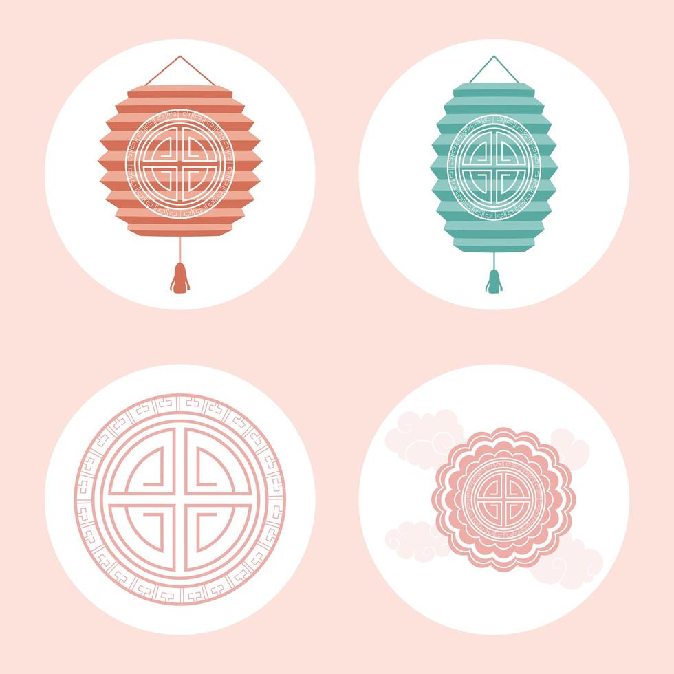 quatro ícones do festival da lua chinês vetor