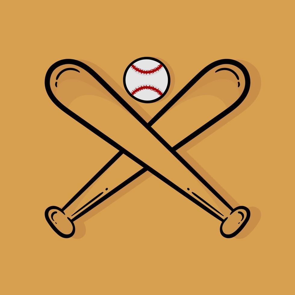 ilustração desenhada à mão de taco de beisebol e beisebol vetor