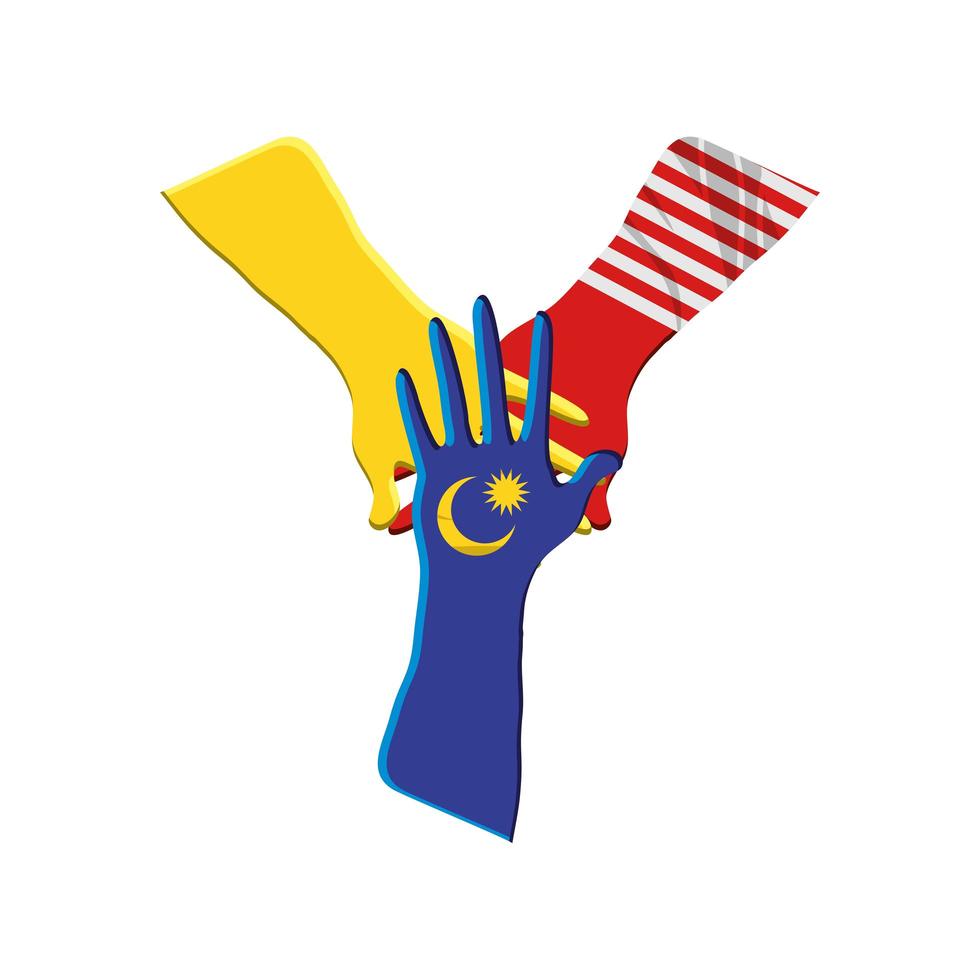 pintou as mãos com a bandeira da malásia vetor