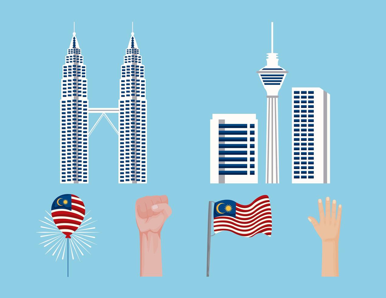 seis ícones de celebração da malásia vetor