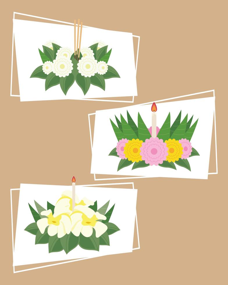 três decorações krathong loy vetor