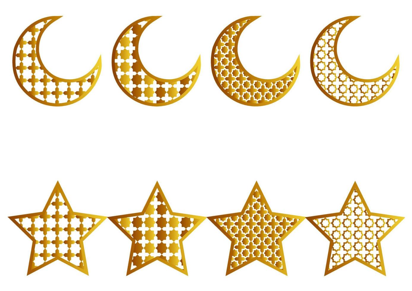 coleção de lua e estrelas com padrão árabe dourado com gradação de cores vetor