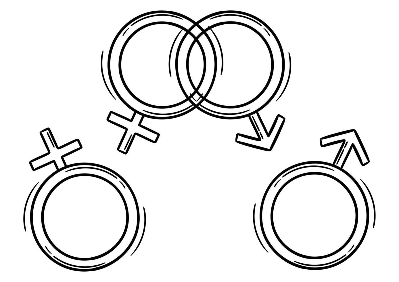 ilustração desenhada à mão de símbolos de gênero masculino e feminino vetor