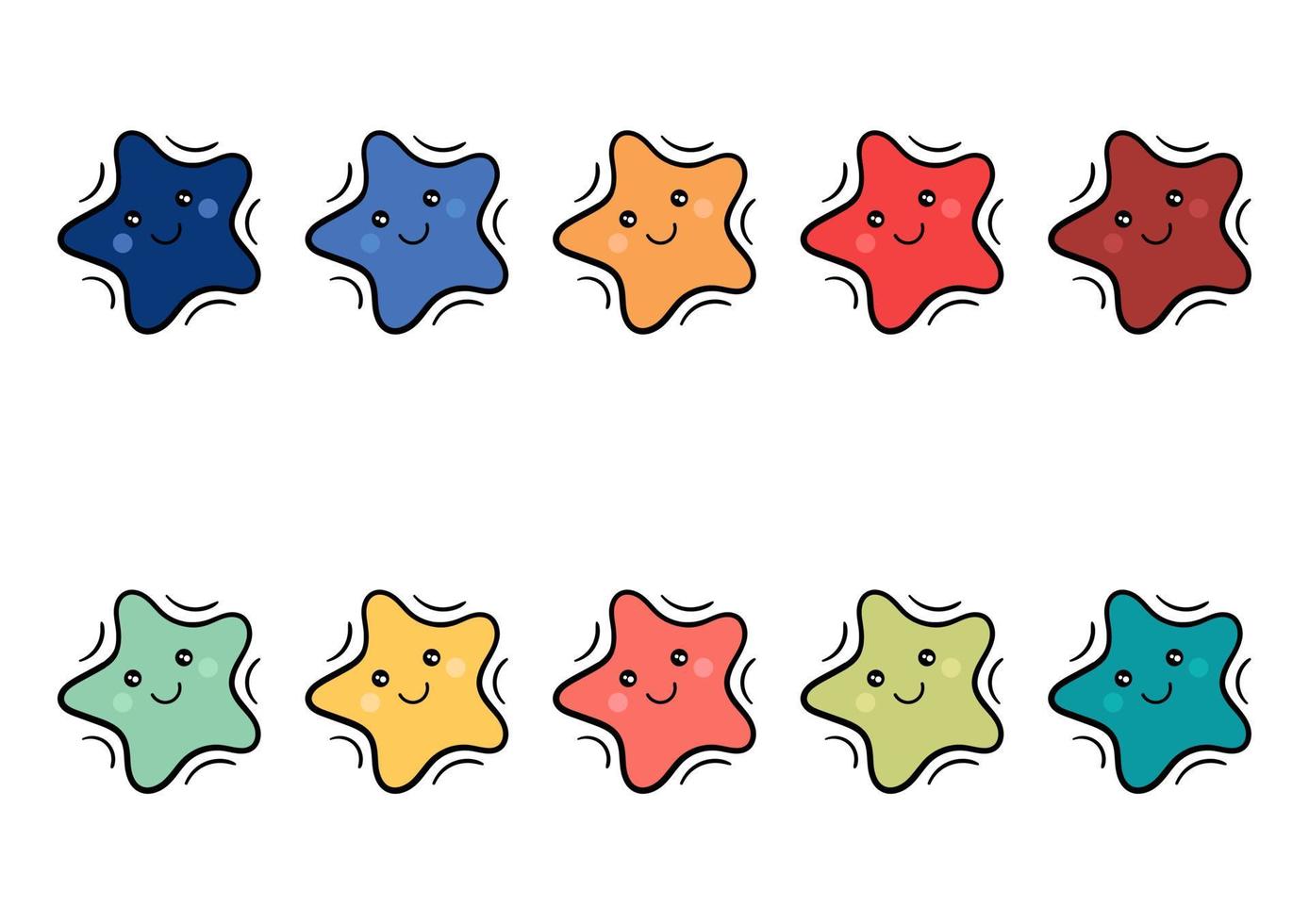 ilustração colorida de estrelas com rostos fofos e adoráveis 2 vetor