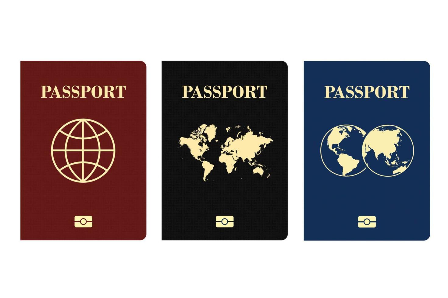 passaporte biométrico internacional preto azul e vermelho isolado no fundo branco vetor