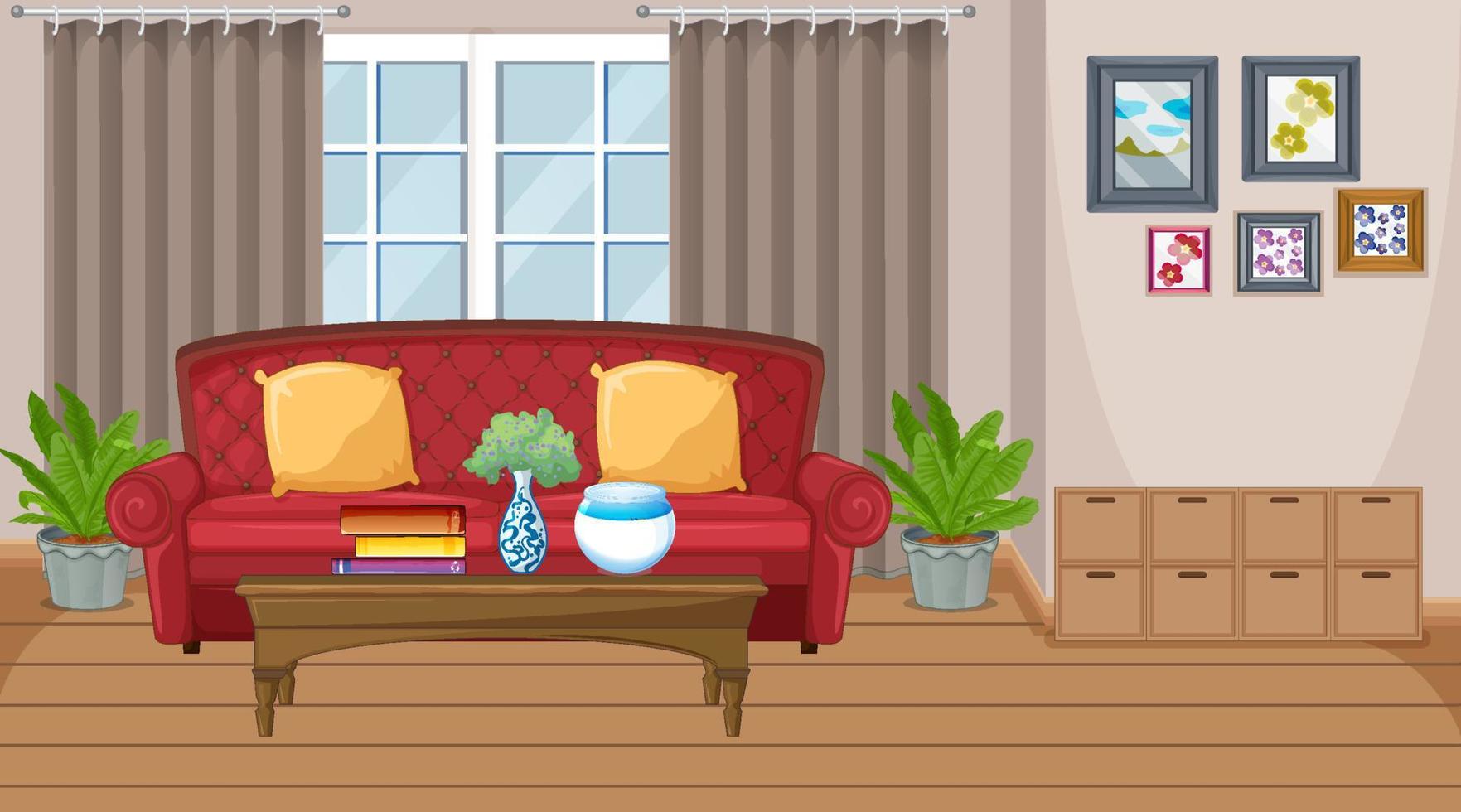 cena interior de sala de estar com móveis e decoração de sala de estar vetor