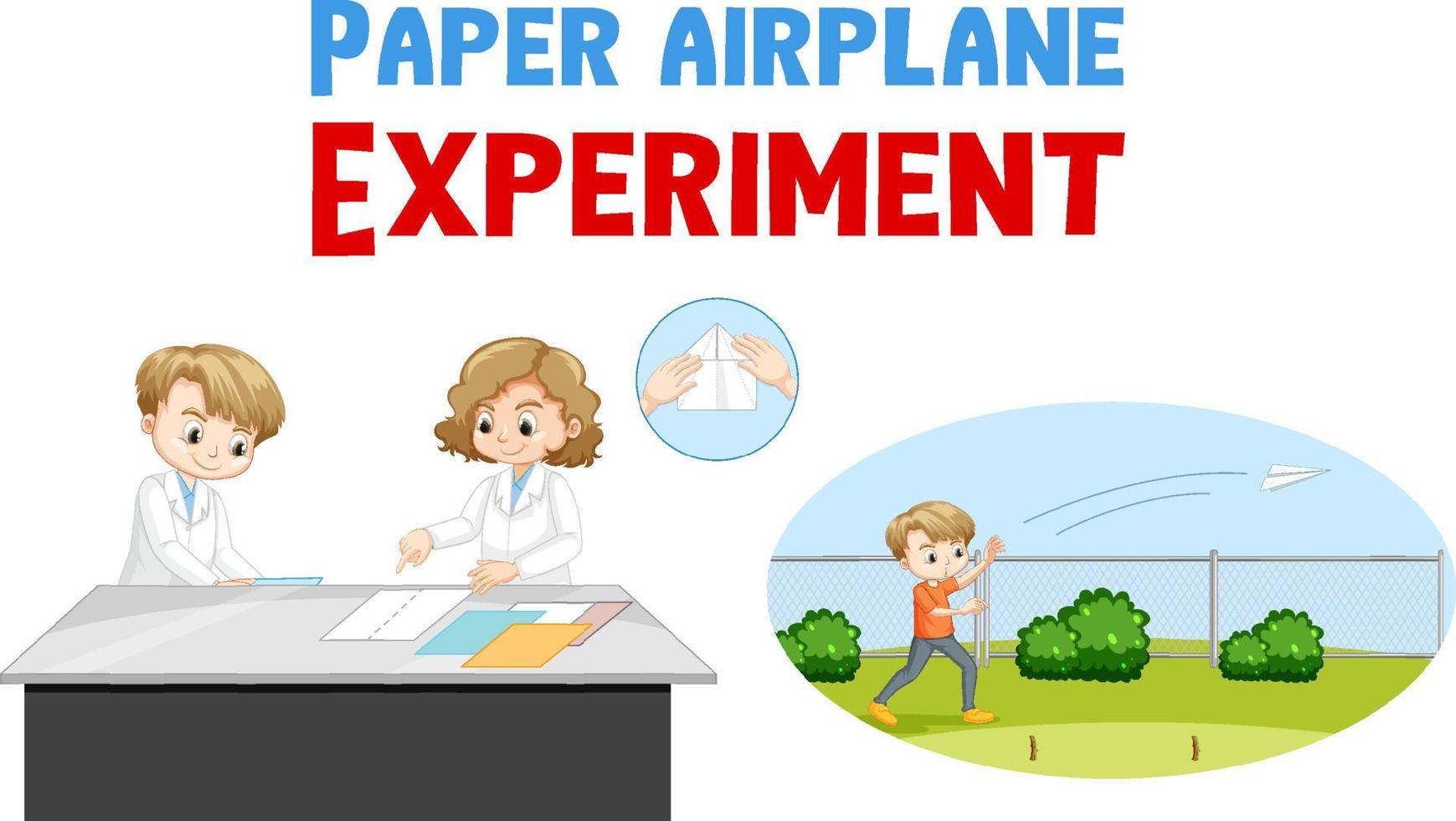 experimento de avião de papel com crianças cientistas vetor
