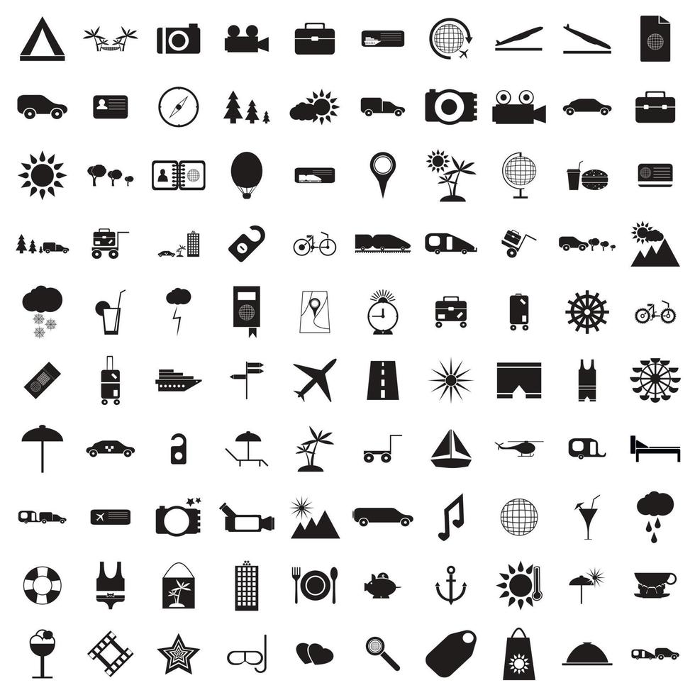 Conjunto de 100 ícones de viagens, estilo simples vetor
