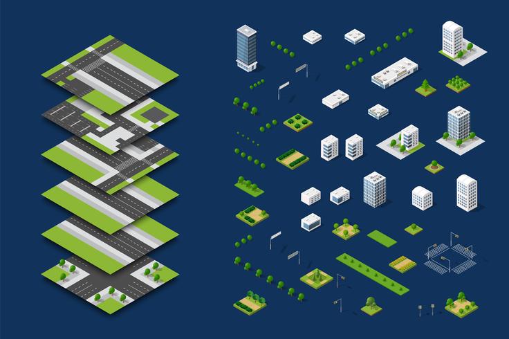 Conceito isométrico da cidade de negócios de infra-estrutura urbana vetor