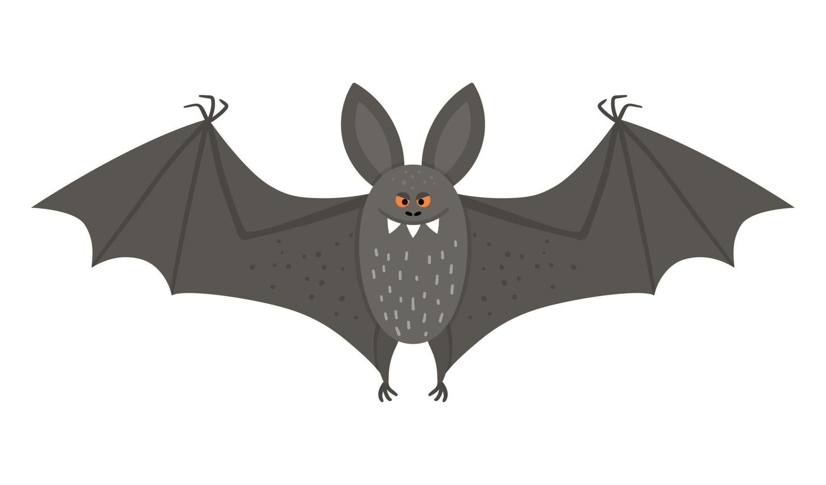 morcego bonito do vetor com asas abertas. ícone do personagem de halloween. engraçado outono todos os santos ilustração de véspera com animal preto a voar. design de sinal de festa samhain para crianças.