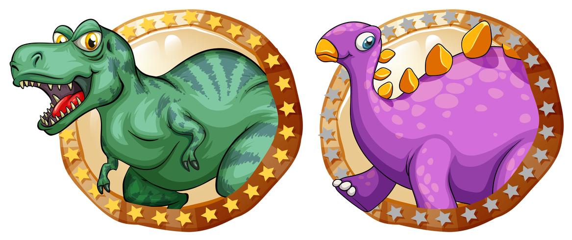 Dois, dinossauros, redondo, emblemas vetor