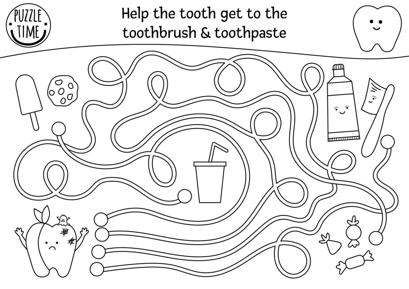Labirinto de atendimento odontológico para crianças. atividade clínica  dentista pré-escolar. jogo de quebra-cabeça engraçado com uma linda garota  de fantasia e dentes. ajude a fada do dente a chegar ao dente. labirinto de  higiene bucal para crianças