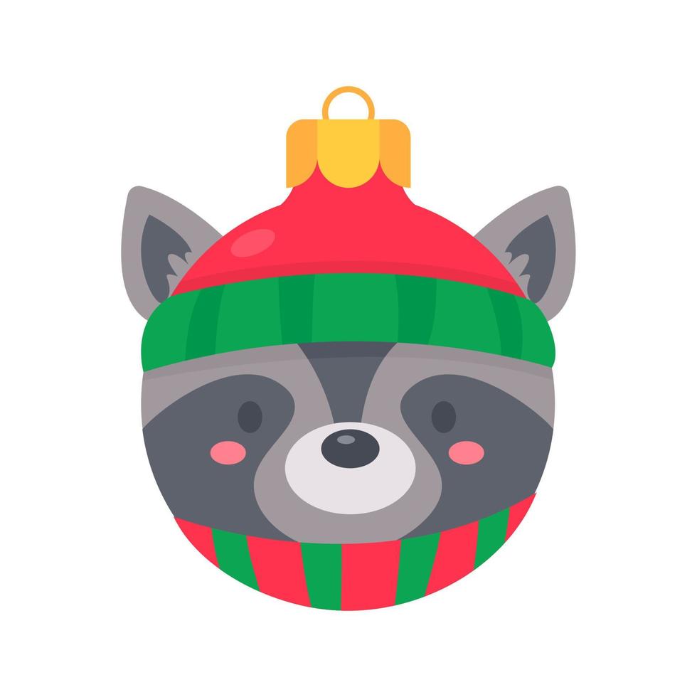 bola de natal com cara de animal usando um chapéu de lã vermelho para decoração de natal vetor