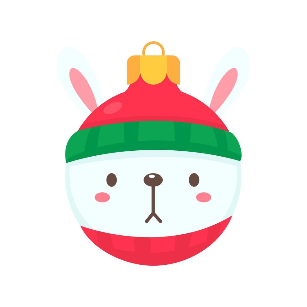 bola de natal com cara de animal usando um chapéu de lã vermelho para decoração de natal vetor