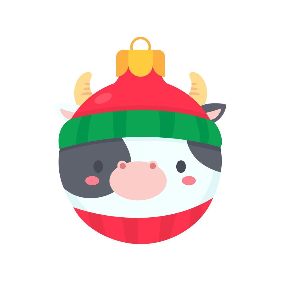 bola de natal com cara de animal usando um chapéu de lã vermelho para decoração de natal vetor