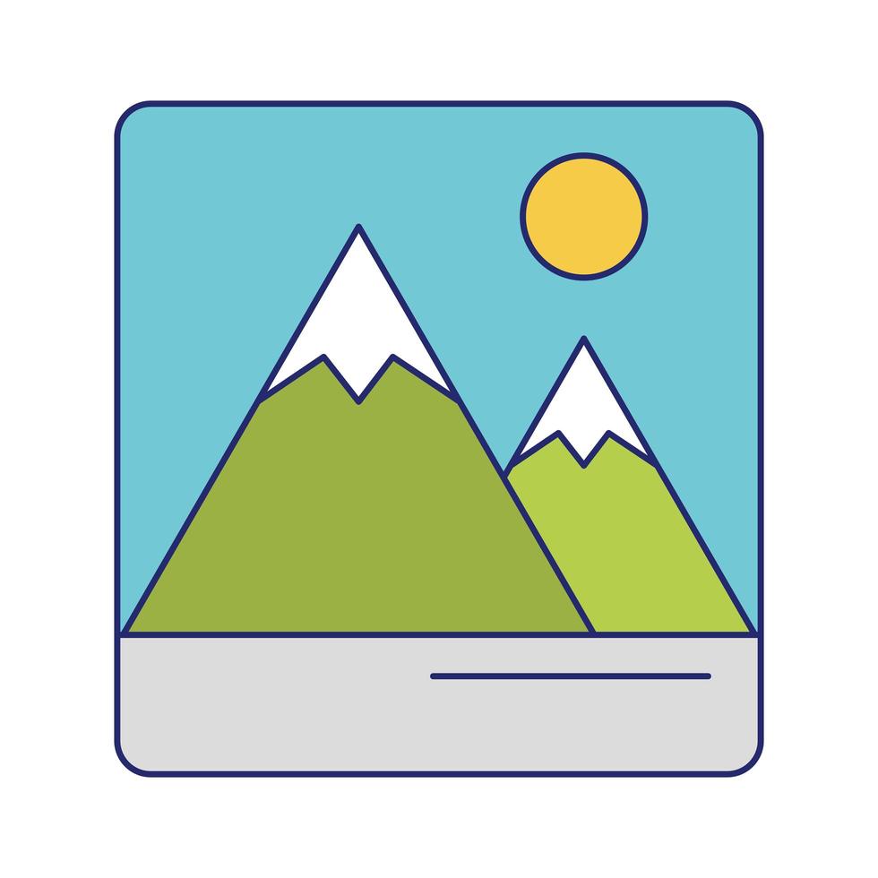 linha azul do ícone da paisagem da montanha vetor