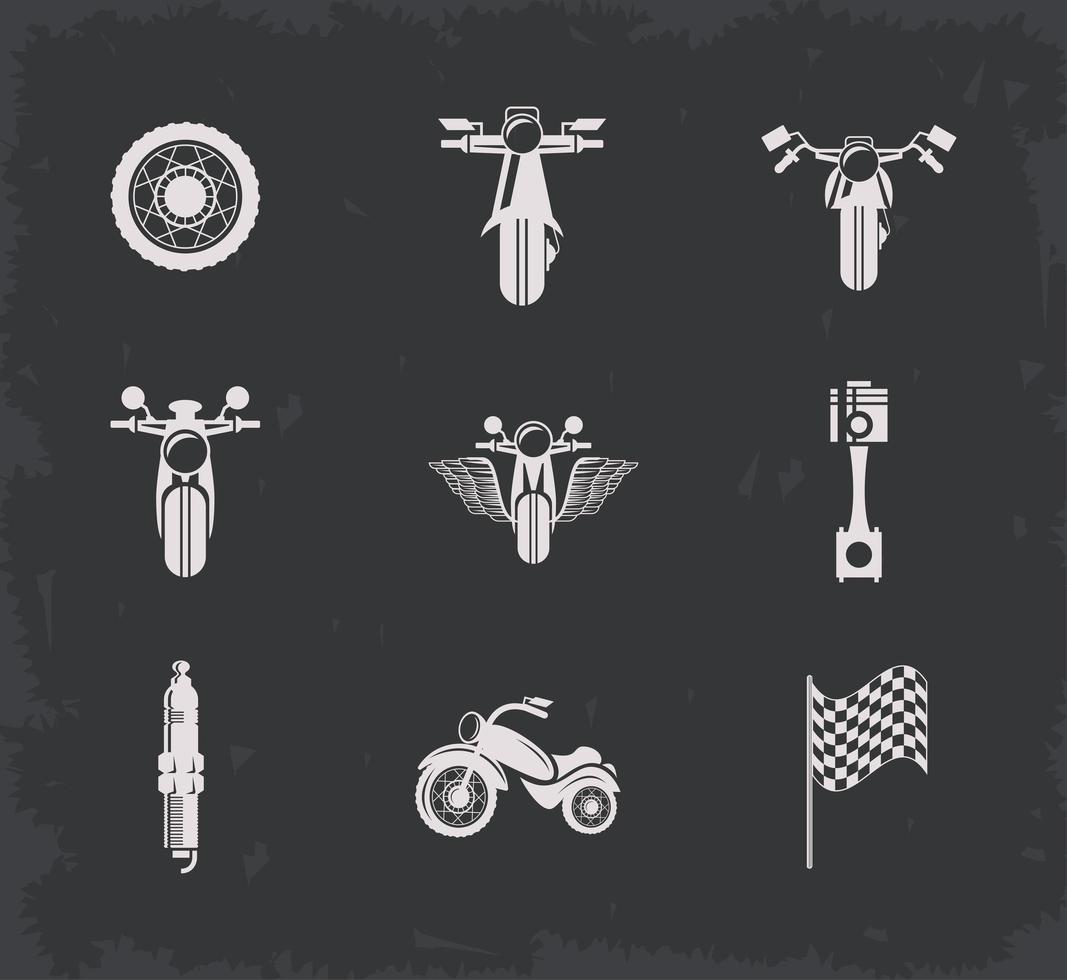 nove emblemas de motociclista vetor