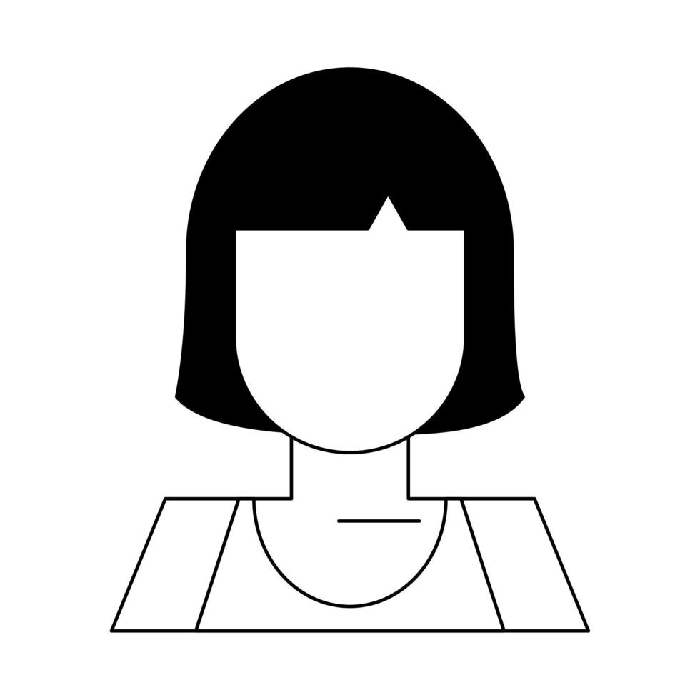 retrato de personagem de desenho animado de mulher em preto e branco vetor