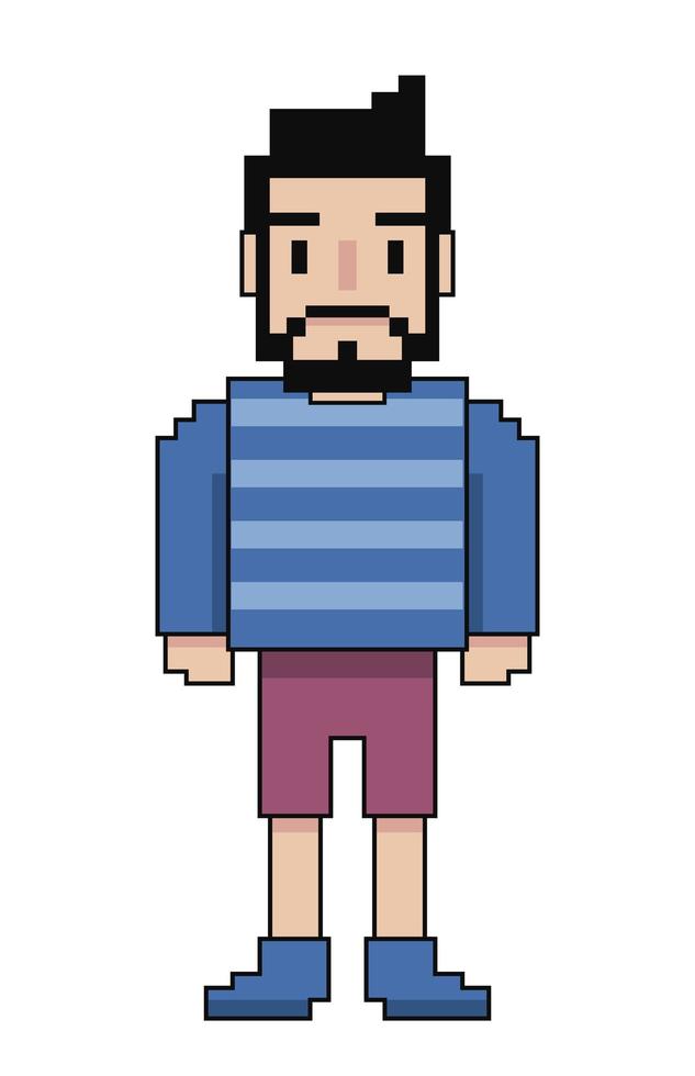 avatar pixelado de homem barbudo vetor