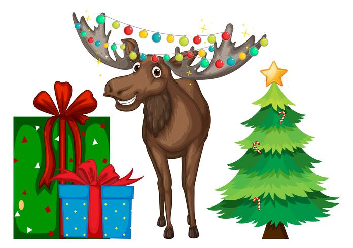 Tema de Natal com rena e árvore vetor