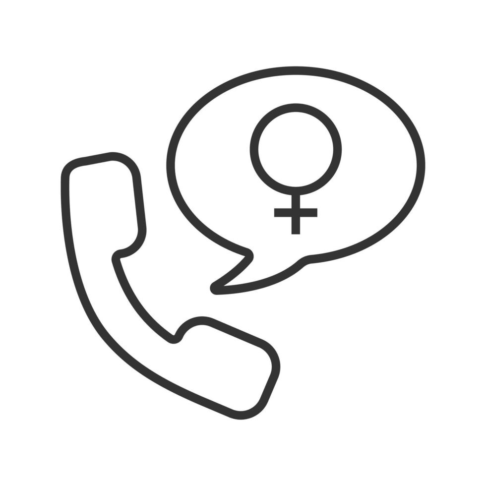 ícone linear de consulta feminina. ilustração de linha fina. aparelho com sinal de gênero de mulheres dentro da bolha do discurso. símbolo de contorno. desenho de contorno isolado de vetor