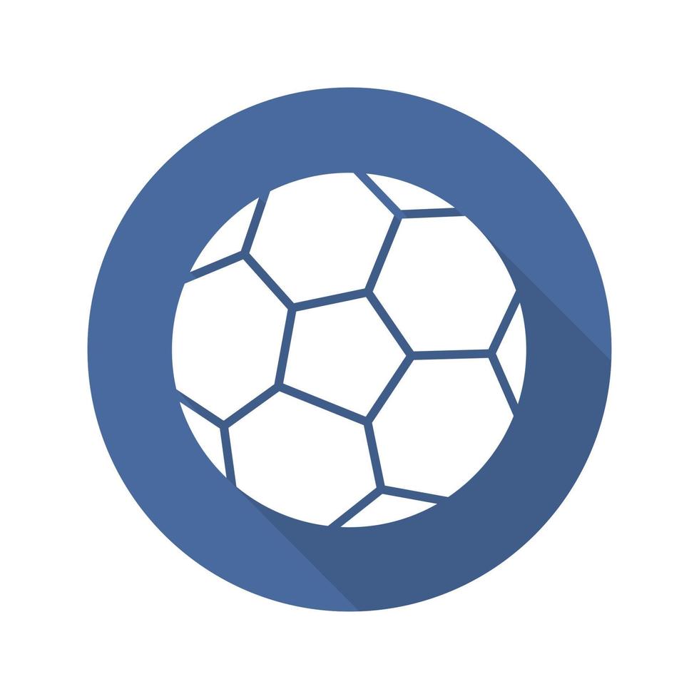 ícone de glifo sombra longa design plano bola de futebol. ilustração da silhueta do vetor
