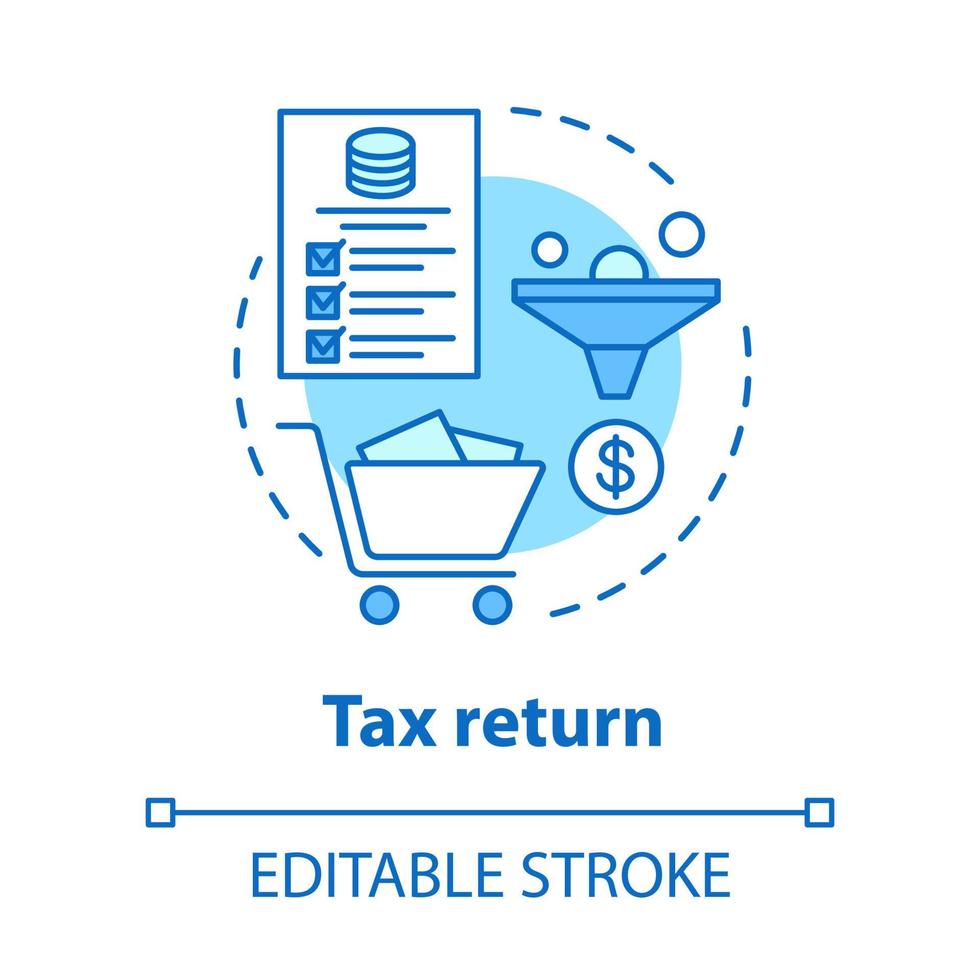 ícone de conceito azul de declaração de imposto de renda. ganhou a idéia de cálculo de renda ilustração de linha fina. preenchimento da documentação fiscal. contabilidade de receitas. desenho de contorno isolado do vetor. curso editável vetor