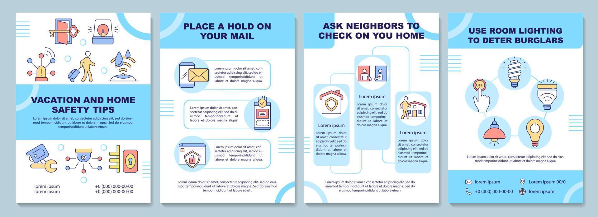 modelo de folheto de dicas de segurança para férias e casa vetor